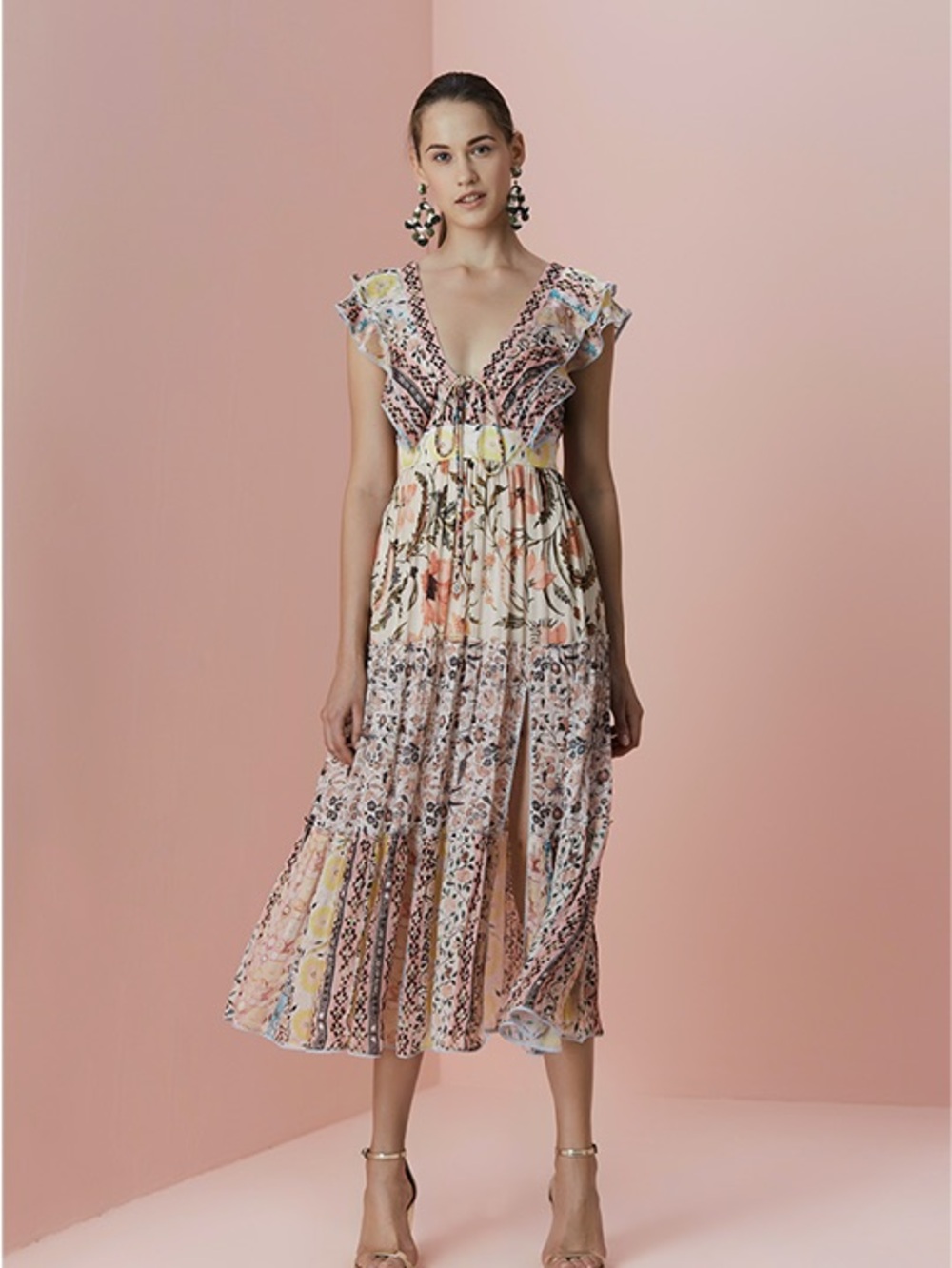 Hemant & Nandita Sakura floral print tiered maxi dress - Size Small